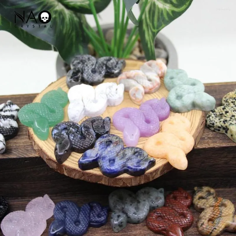 Decorative Figurines 2 Inch Snake Statue Home Decor Healing Crystal Carved Gemstone Animal Figurine Reiki Rose Quartz Opal Lepidolite Crafts