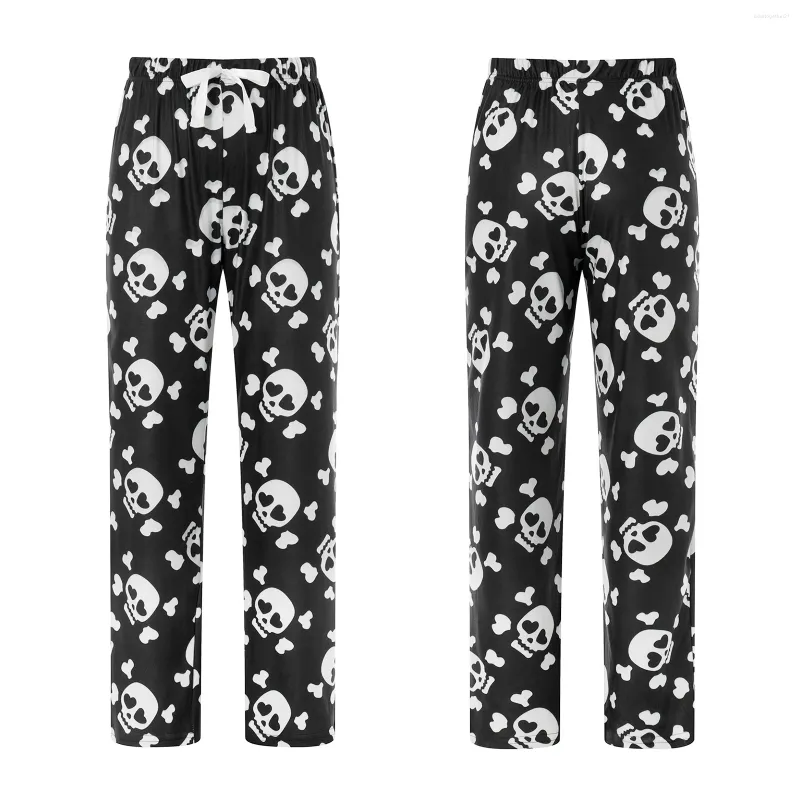 Skull Print Fuzzy Pajama Printed Pants For Women Elastic Waist