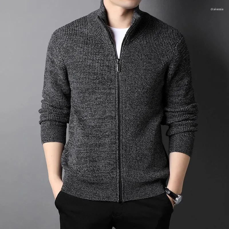 Męskie swetry Minglu Zapip Cardigan Mens Sweater Spring Autumn Wool Solid Kolor swobodny dzianina prosta golf mężczyzna