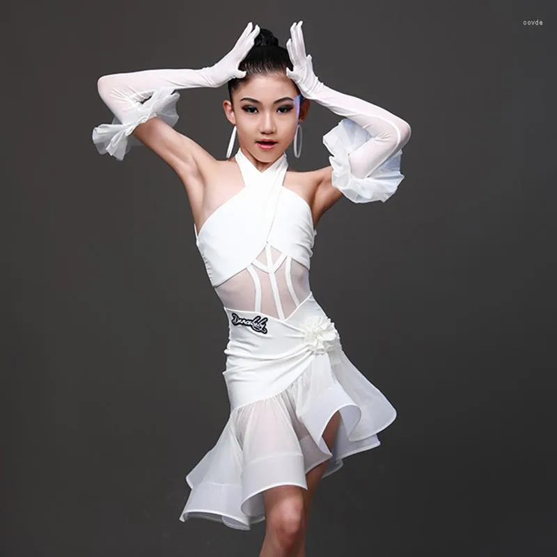 Girls White Latin Dance Competition Dress Stage Dance Wear 2023