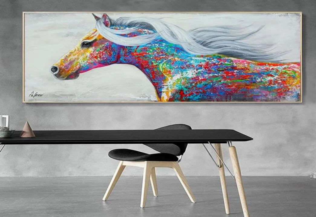 Moderne coloré cheval toile œuvre cheval peinture à l'huile impression sur toile grande toile affiche murale pour la maison salon décoration 3421365