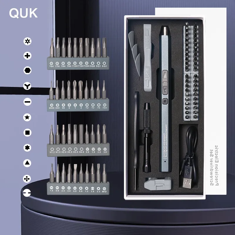 Electric Screwdriver QUK electric screwdriver set professional 503912 in 1 large capacity with LED light power supply precision maintenance tool 230410