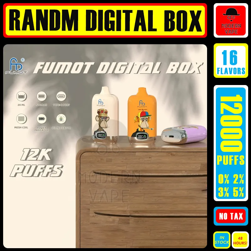 Randm Digital Box 12000 Puffs Original engångs e-cigaretter har 20 ml VAPE 0/2/3/5% Laddningsbart 850mAh Batteriassocierade 16 smaker tillgängliga i lager