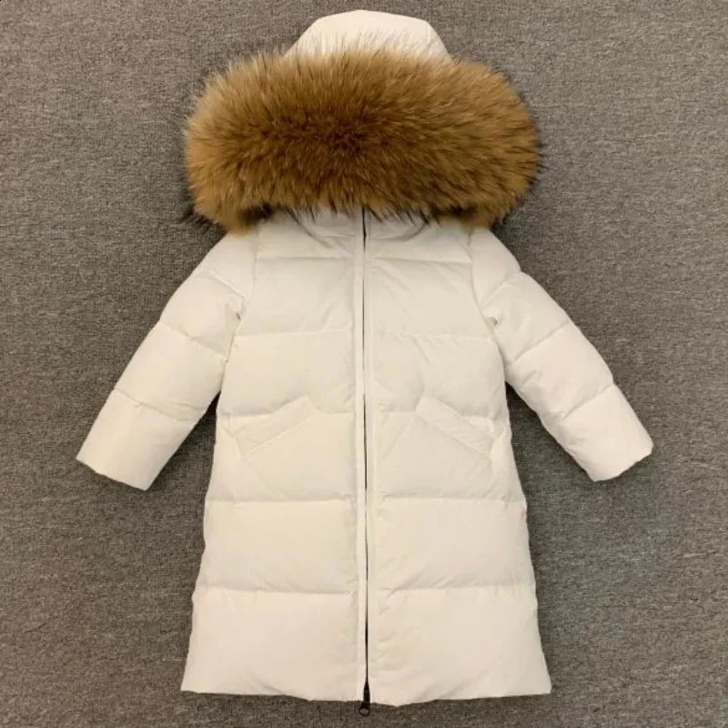 Jaquetas russas inverno 30 crianças jaqueta para meninos meninas super grande pele genuína xlong casaco crianças snowsuits roupas 231109