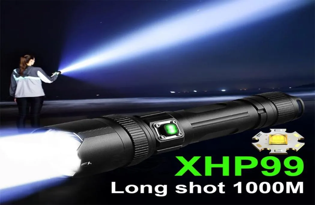 Ficklampor facklor xhp99 ledde 18650 Taktisk fackla kraftfull laddningsbar blixtljusjakt ljus bärbar lamp2465864