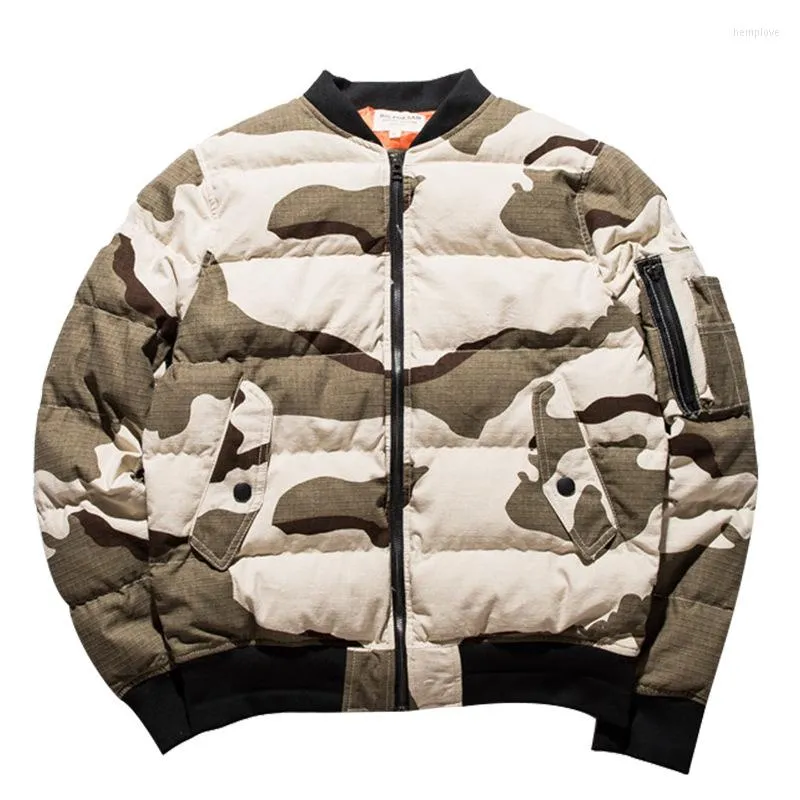 Hommes vers le bas 2023 arrivée épais Parka col Camouflage mâle court vêtements motif coton support impression fermeture éclair décontracté hiver veste hommes