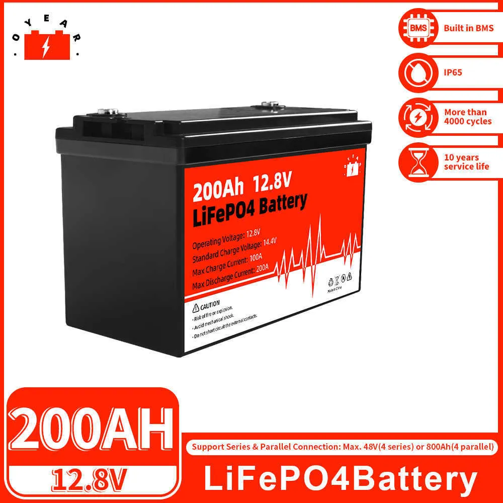 Brand New 12V 200Ah LiFePo4 Battery Pack Rechargeable Lithium Iron Phosphate Batteries Built-in BMS For Solar Boat Golf Cart