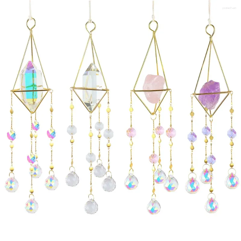 Garden Decorations Crystal Wind Chime Hexagon Sun Pendant Metal Hanging Outdoor Home Decor