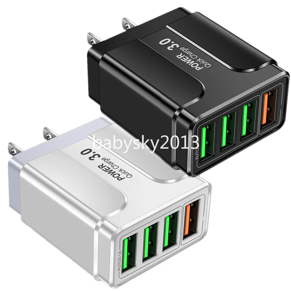 45W QC3.0 Szybka szybkość ładowarki ściany 4USB Porty UE US UK Adapters dla iPhone'a 11 12 13 14 15 Pro Max Samsung HTC B1