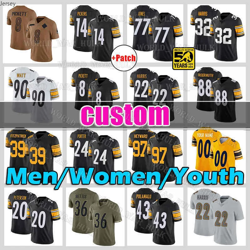 8 Kenny Pickett Football Jerseys Najee Harris TJ Watt Troy Polamalu Pittsburghs Steelers George Pickens Jerome Bettis Chris Boswell Terry Bradshaw Diontae Johnson