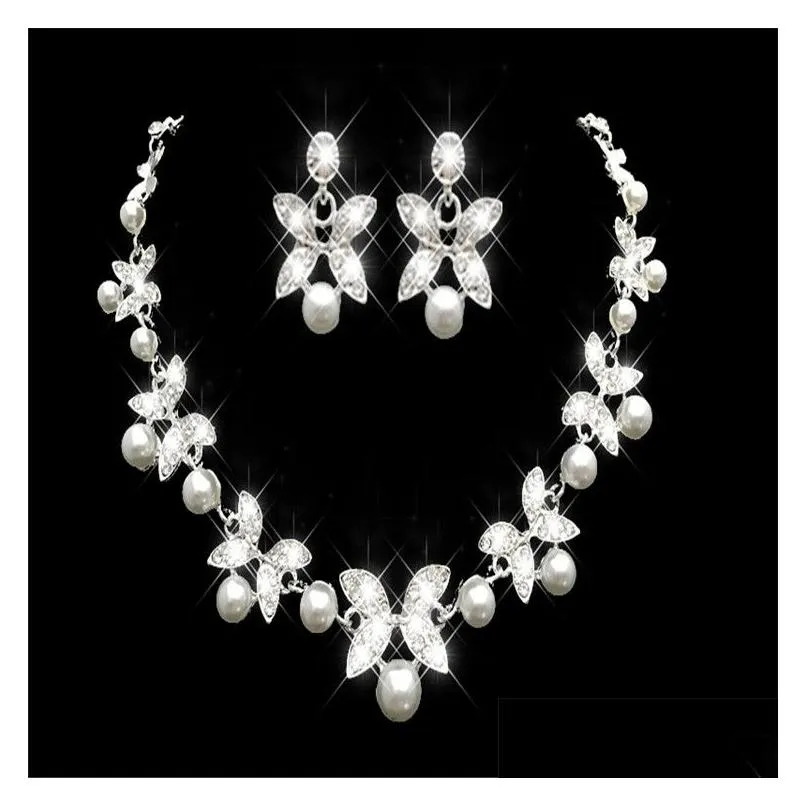 Schmuck Strass Faux Perlen Brautschmuck Sets Ohrringe Halskette Kristall Prom Party Pageant Mädchen Hochzeit Zubehör in Drop Deli Dhy7B