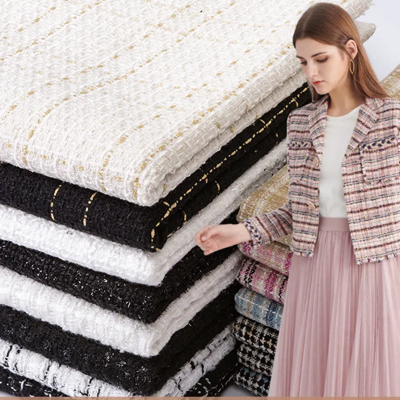 Kumaş Yün Tweed Kumaş Lady Style Fiber Ekose Dokuma Dokuma Kumaş Diy Kat Giyim Elbisesi El yapımı Dikiş Kapitone Sonbahar Kış 230410