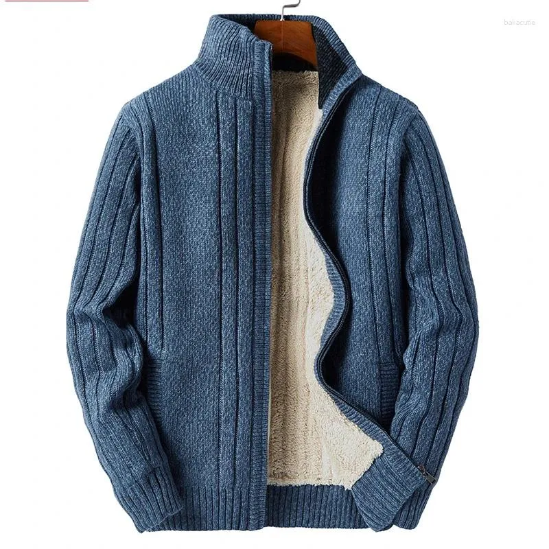 Suéteres para hombres Cordero Cashmere Invierno Hombres Punto Negro Algodón Poliéster Espesar Cálido Cardigan Masculino 2023