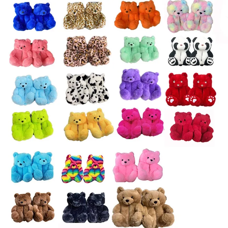 Dessin animé Chaussures en peluche ours mignons à la maison en peluche chaude Soft Slipper Festival Gift Taille 35-41 Taille gratuite PP Coton