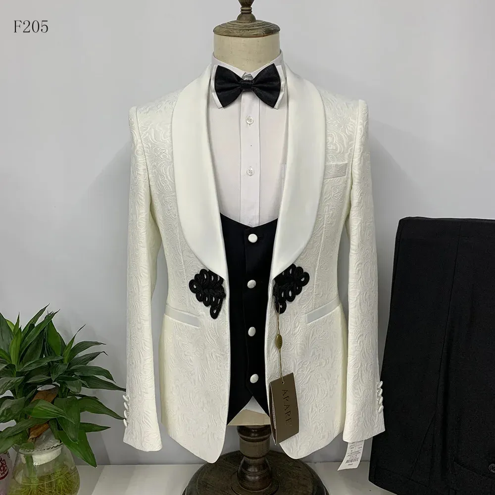 Ternos masculinos blazers 3 pçs conjunto terno casaco calças colete casual padrão escuro casamento banquete anfitrião vestido jaqueta calças colete 231110