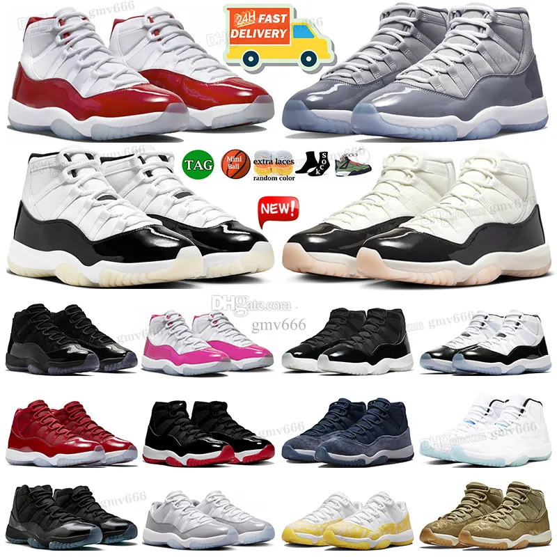 Jumpman 11 11s Mens 농구화 멋진 회색 체리 자란 자정 해군 감사 나폴리 캡 및 가운 gem gem gam jam 핑크 여자 트레이너 스포츠 스니커즈