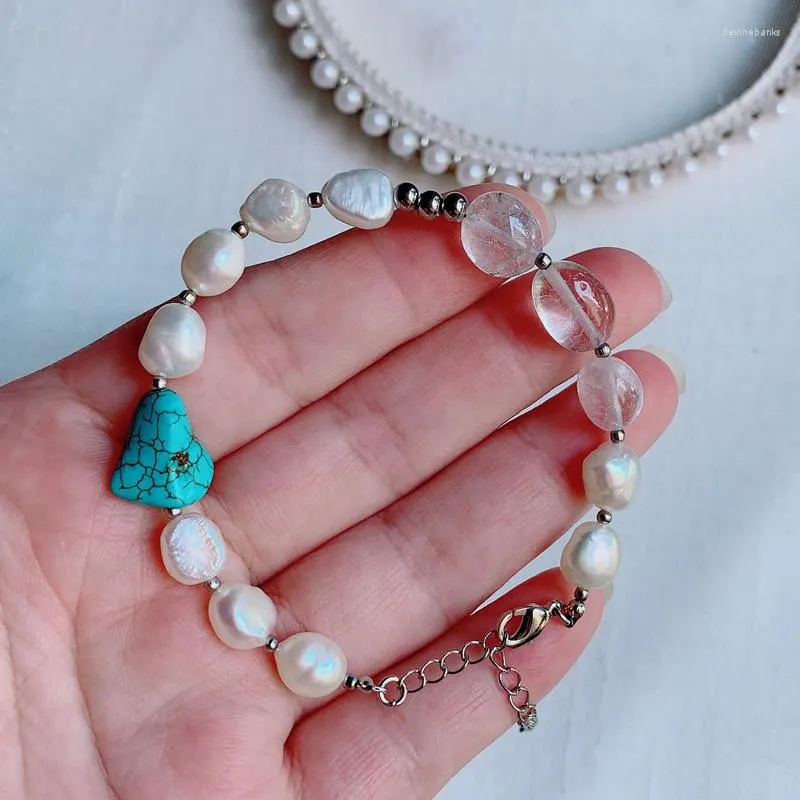 Strand Natural Crystal Bracelets For Women Men Baroque Pearl Beads Rock Nuggets Turquoises Stone Charm Clear Quartz Punk