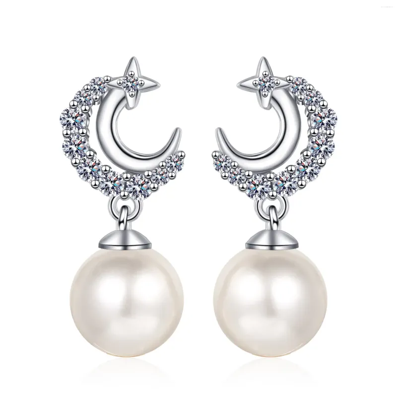 Boucles d'oreilles AZ880-E Lefei Mode Diamant Ensemble Fine Moissanite Lune C Perle Charmes Femmes 925 Argent Fête Élégant Bijoux Cadeau