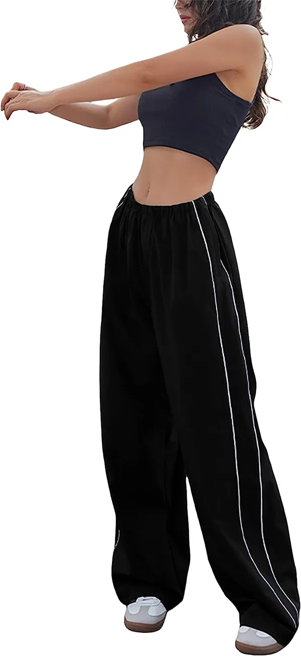 Calças de corrida femininas largas calças pára-quedas pernas soltas calças cargo streetwear