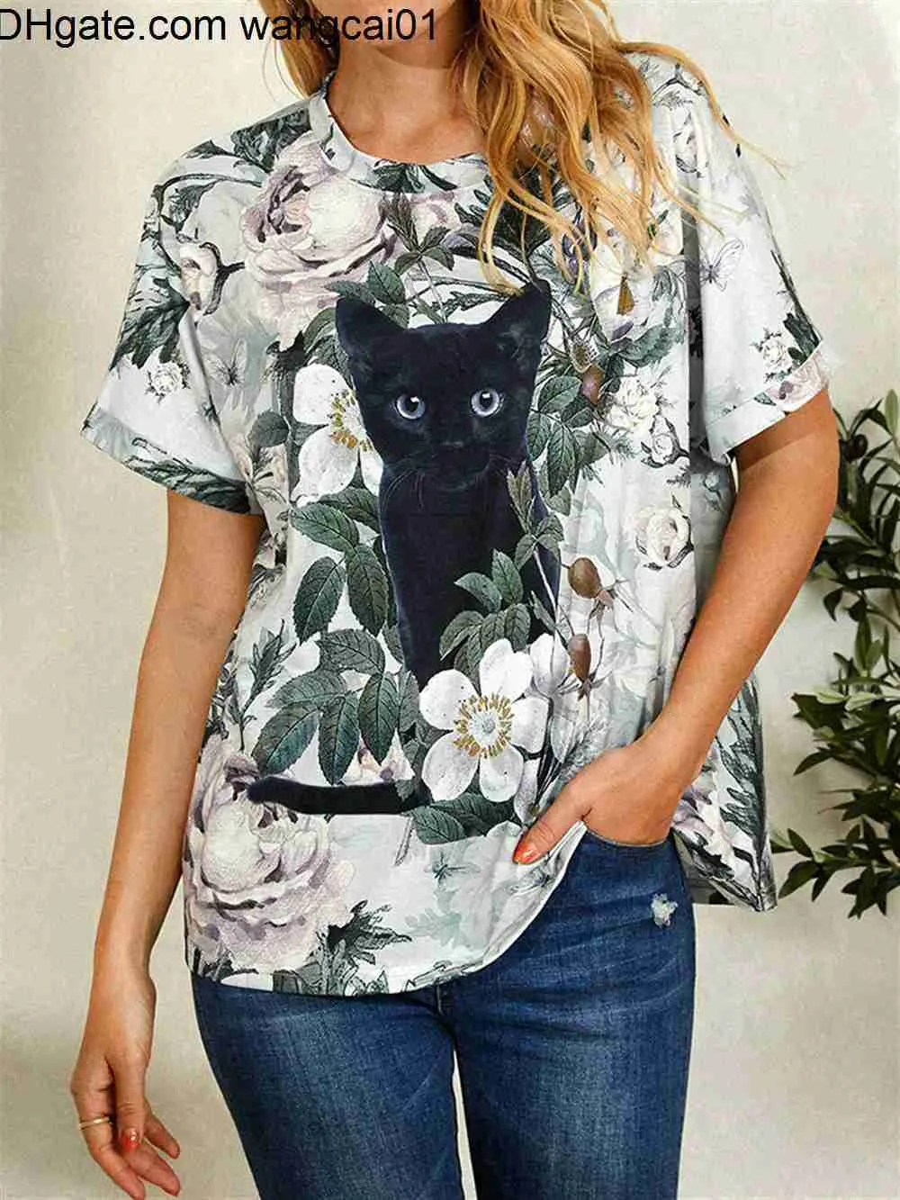 Erkek Tişörtleri Kadınlar İçin Yaz Tişörtleri 3D Sevimli Kedi Moda Baskı T-Shirt Kadın Giyim Kısa Seveces Harajuku Hayvanlar Kirekler Kawaii Top Tee 4103