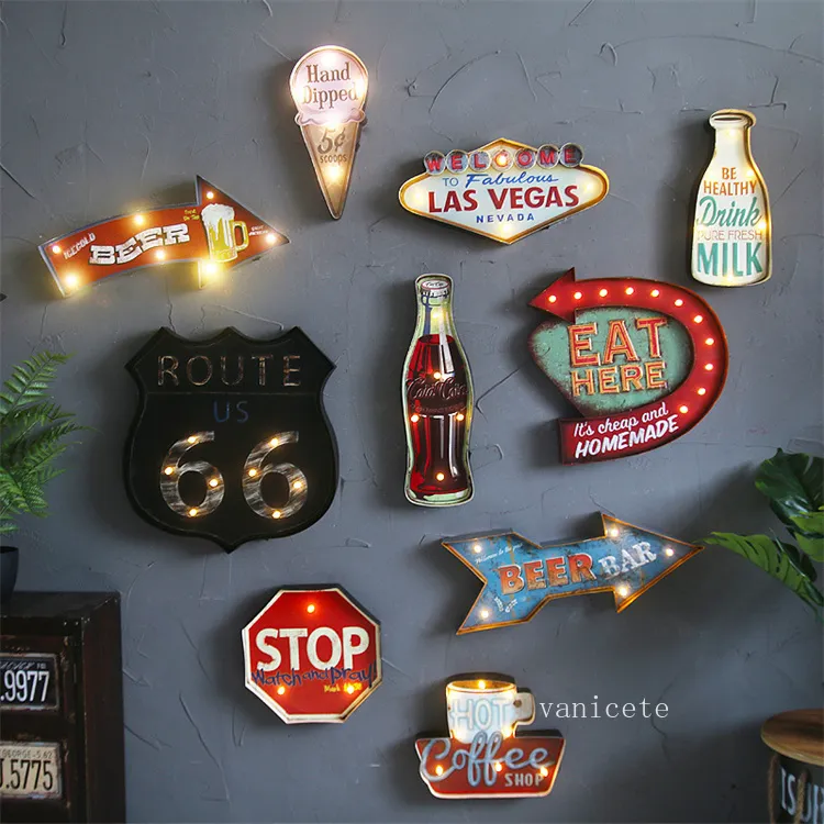 American Modern Ice Cream LED Light Metal målning Creative Wall Decoration Hanger Coffee Shop Bar Shop Wall Decoration LT627