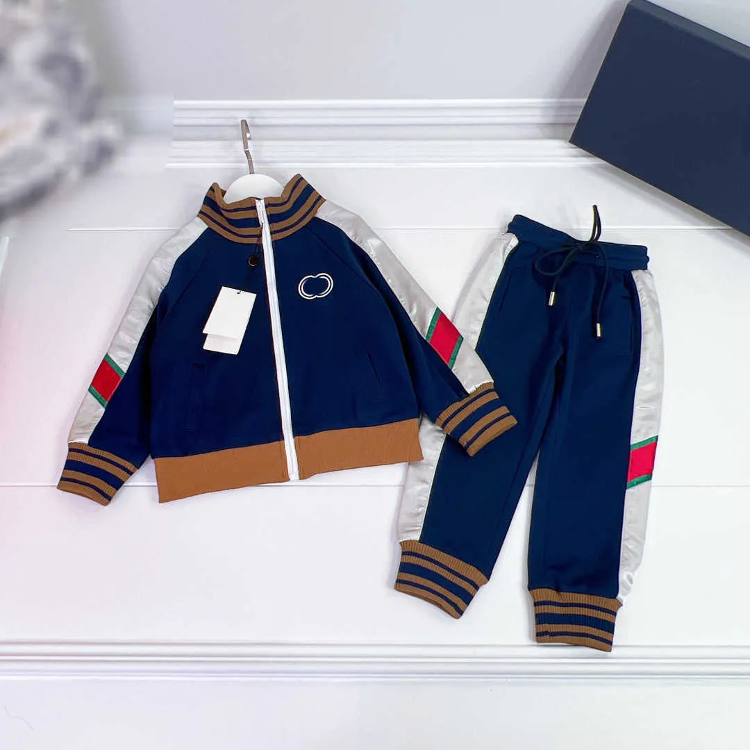 23ss kids tracksuit kids designer clothes kid sets boys Ribbon splicing Stand collar Zipper jacket trousers set High quality baby clothes