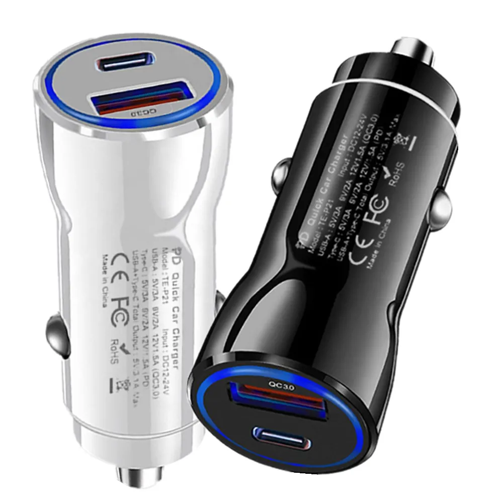 12W 2.4A Dual Ports USb C Car Charger Type c PD Auto Power Adapters For IPhone 11 12 13 14 15 Pro Samsung S23 S24 HTC Mobile phone GPS PC