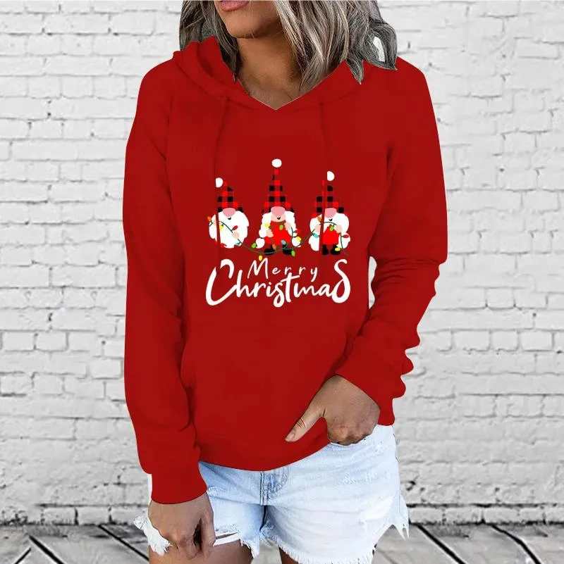 Hoodies femininos senhoras natal inverno em torno do pescoço moletom solto com capuz pulôver tripulação manga longa blusa sudadera