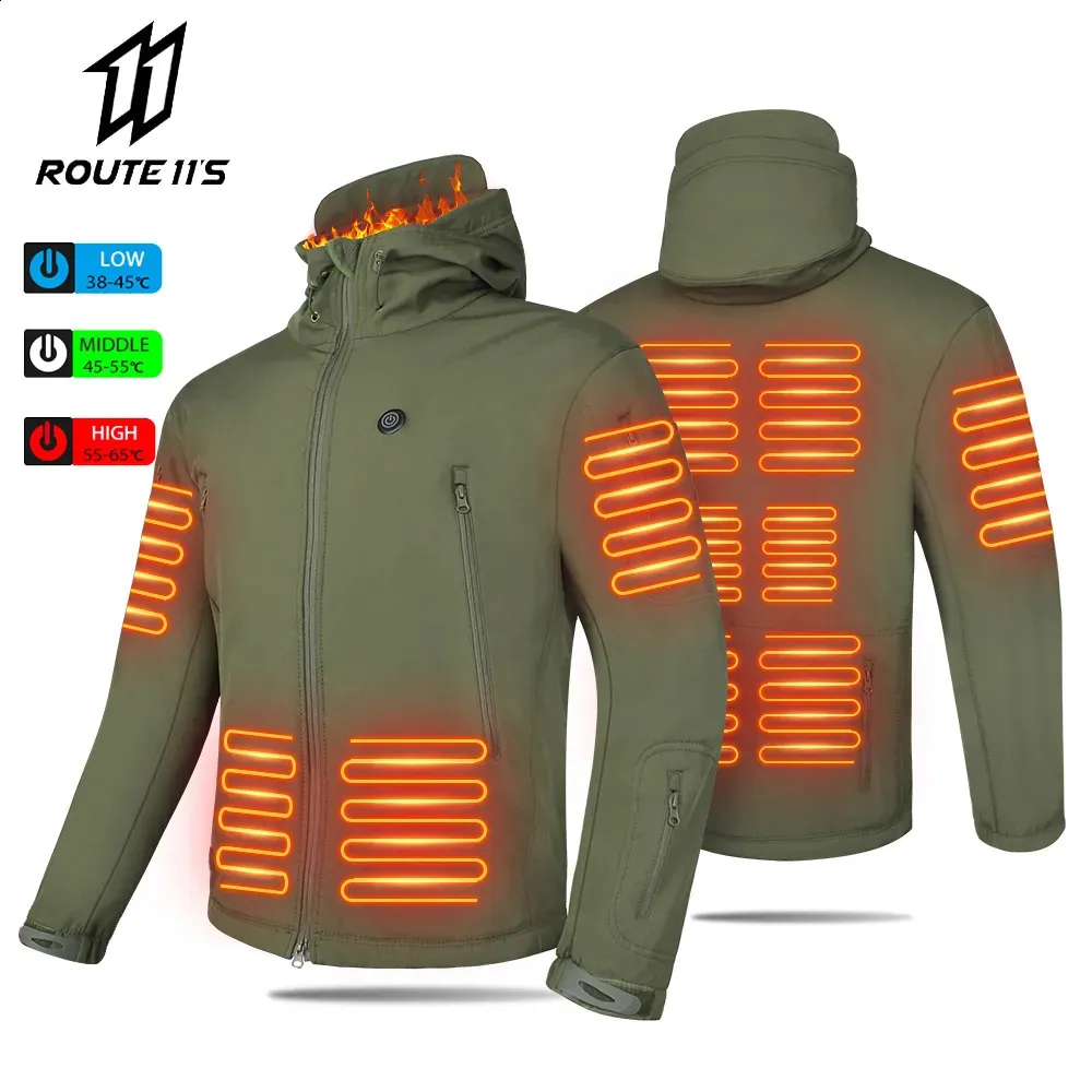 Мужские куртки с подогревом, зимняя мотоциклетная куртка с капюшоном для мужчин и женщин, 7 зон USB, электрическое отопление, термостат, теплая куртка для кемпинга, стираная 231109