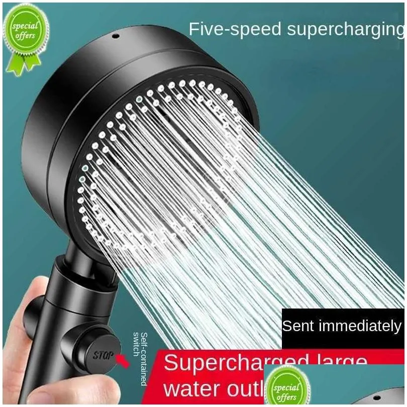 Pommeaux de douche de salle de bains Pommeau d'économie d'eau Noir 5 modes réglables haute pression Arrêt à une touche Mas Eco Accessoires Drop Delivery Home Ga Dhqg4