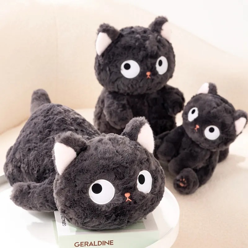 3 Styles Poilu Gros Chat Noir En Peluche Animaux En Peluche Jouet Réaliste Grands Yeux Chat Poupée Pour Garçons Et Filles Enfants Cadeau D'anniversaire De Noël