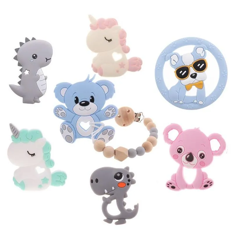 Soothers Teethers 10st Sile Teethers Babies Accessoarer Födda Baby Teether Products Pacifier Personlig björn dinosaurie Koala BPA 22 DHJOV