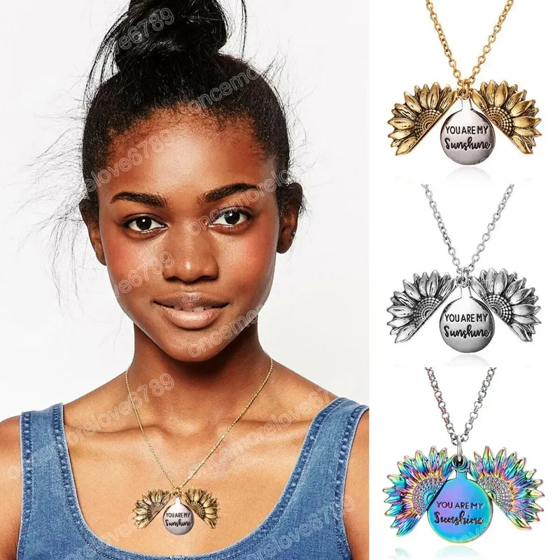 Kreative Sonnenblume Schriftzug Anhänger Halsketten Männer Frauen Mode Paar Schmuck Halskette Zubehör Geschenk