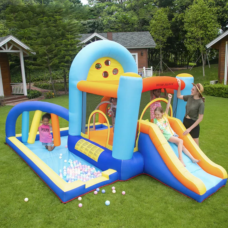 Inflatable Bounce House Bouncer Slide the Playhouse Theatre with Pitching Obstacles Five in One Structure Multiple Fun for Kids Oudoor Play Backyard Birthday Gifts