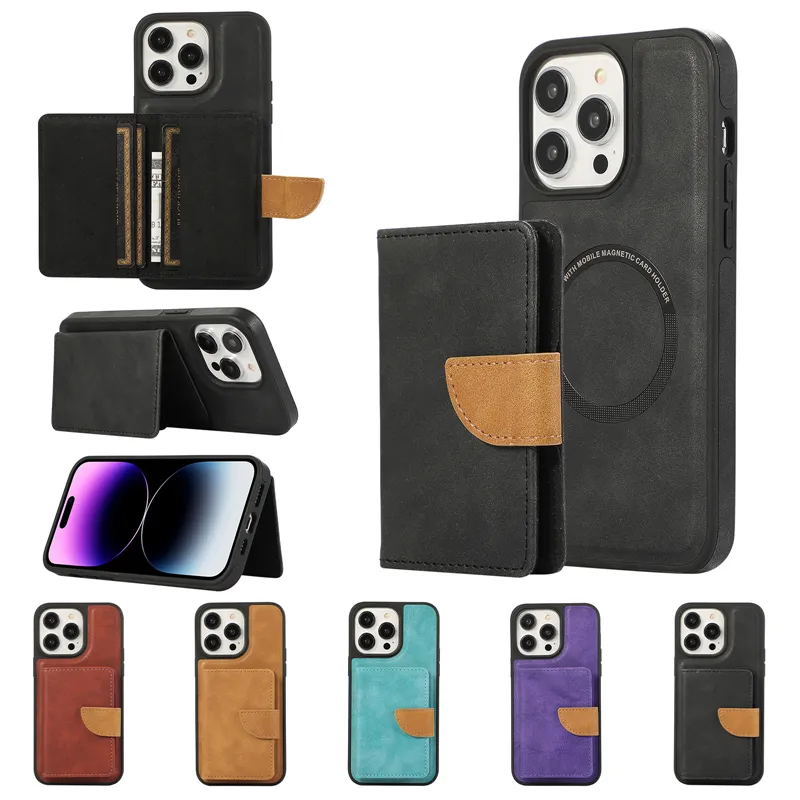 Luxury 2 in 1 Removable Magnetic Leather Vogue Phone Case for iPhone 15 Plus 14 13 12 Pro Max Durable Business Detachable Multiple Card Slots Wallet Bracket Back Cover