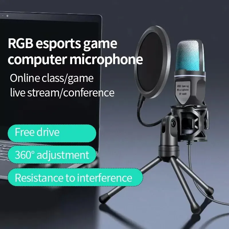 Microfoni SF666R Microfono USB Microfone RGB Microfono da gioco a condensatore a filo per Podcast Studio di registrazione Streaming Laptop PC desktop 231109