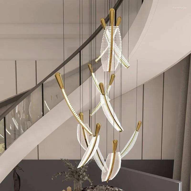 Lampadiers moderni lampada artistica di piume lampadario a LED LADAME per scale di lusso Crystal Freet Crystal Decor Home Home Hall Lampada oro lampade
