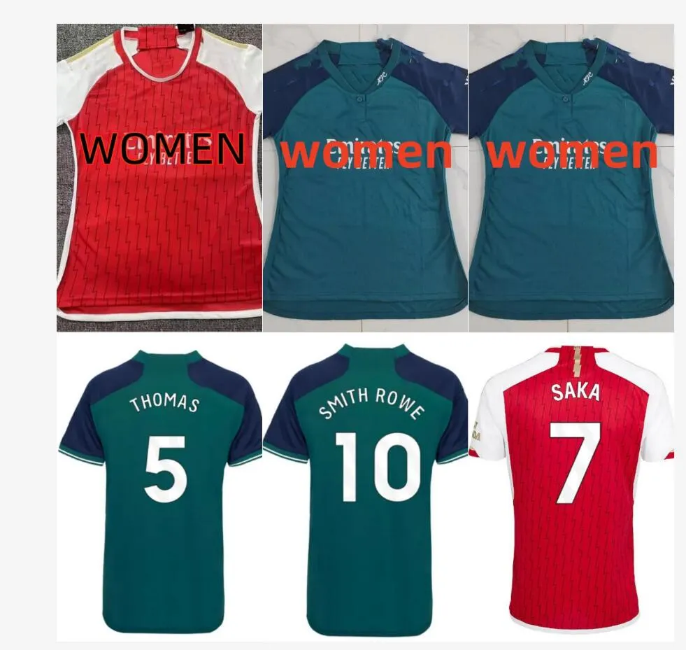 2023 24 Saka Gabriel Womens Soccer Jerseys Tierney White G. Jesus Saliba Smith Rowe Home 3rd Football Shirts Short Sleeve Uniforms