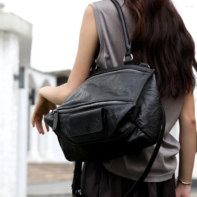 Genuine Leather Women Shoulder Bag Female Messenger Winter Cool Big Handbags Soft Crossbody For