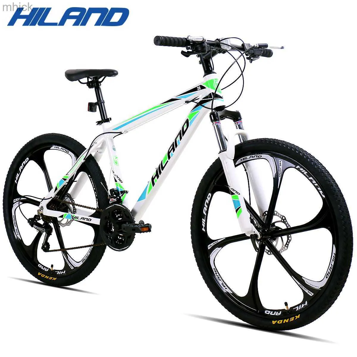 Bisiklet Pedalları Hiland 26 inç 21 Hızlı Alüminyum Alaşım Süspansiyon Çatal Bisiklet Çift Disk Fren Dağ Bisiklet ve Ücretsiz Hediye Çamurları M230410
