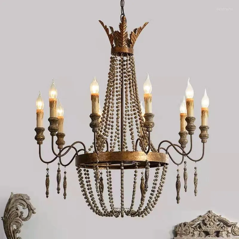 Hanglampen Amerikaans land houten traplamp Frans retro oude woonkamer villa homestay kroonluchter kroonluchter