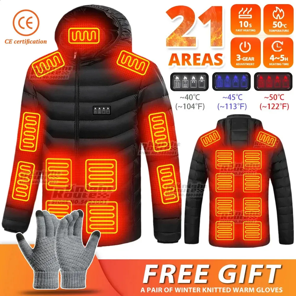 Men's Jackets 21 Areas Heated Jacket Men Electric Winter Women's Motorcycle Jacket USB Warm Vest Heating Jacket Heated Vest Coat Ski Hiking 231109