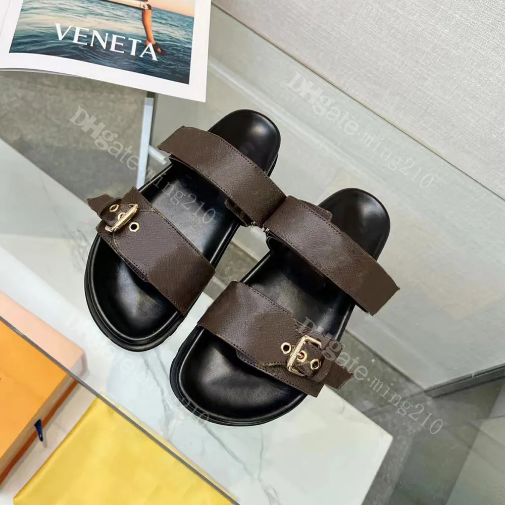 2023 Nuove donne designer in pelle Summer Sandal Slipers Foothold Ladies Black G Sandalo Flat Sandal Sandalo Piatta piatta a banda Sandalo con scatola con scatola