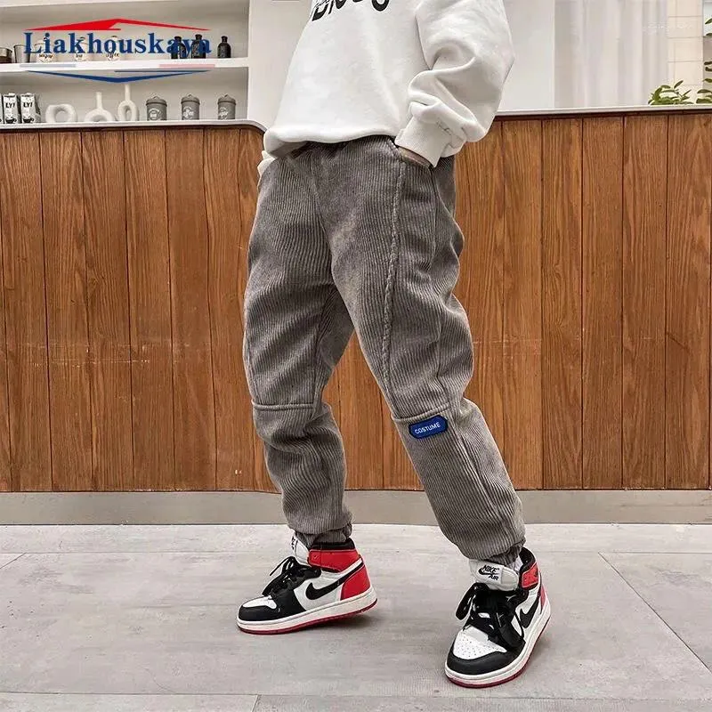 ズボンの男の子コーデュロイパンツ韓国ファッションスプリングキッズカジュアルロング子供10代の男の子グレーブラック110-170cm