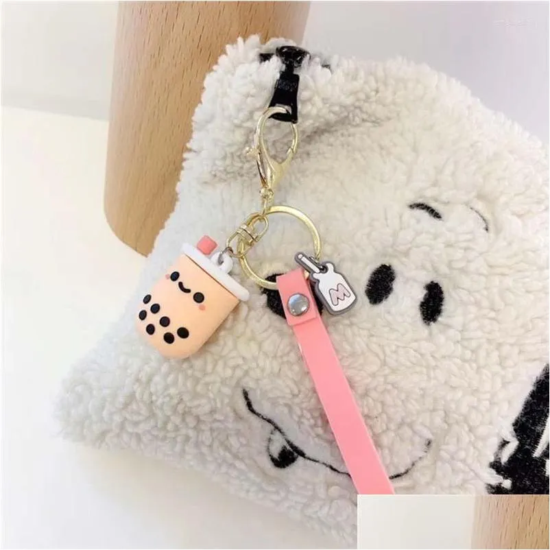 Porte-clés Longes Sile Bubble Tea Porte-clés Boba Lait Porte-clés Voiture Bijoux Mignons Cadeaux Emel22 Drop Livraison Mode Accesseur Dhz7U