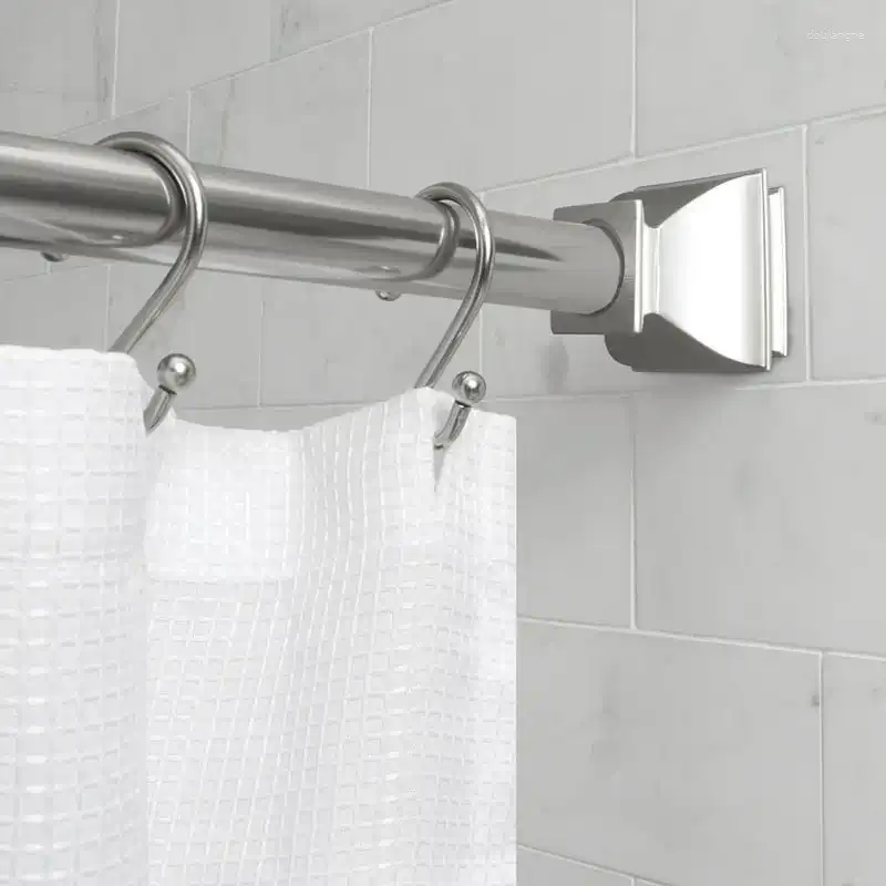 Gardin till 72 "rostsäkert aluminium duschspänningsstång med fyrkantiga finialer borstade nickel