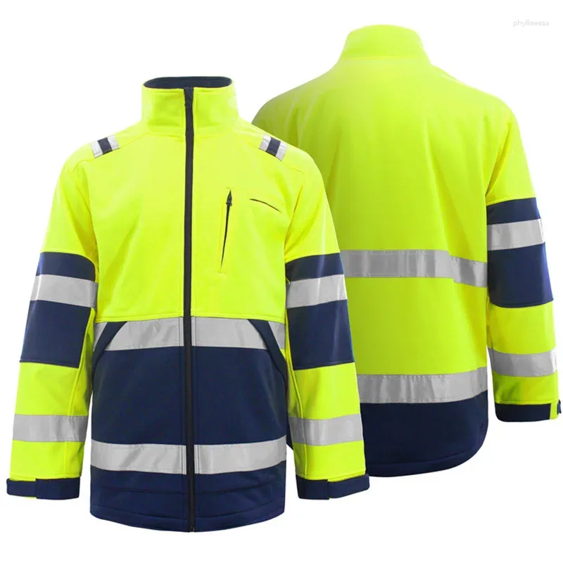 Chaquetas para hombres Otoño Invierno Chaqueta reflectante Hombres Fleece Dos tonos Hi Vis Ropa de trabajo A prueba de viento Protección térmica Ropa de seguridad Tamaño S-4XL