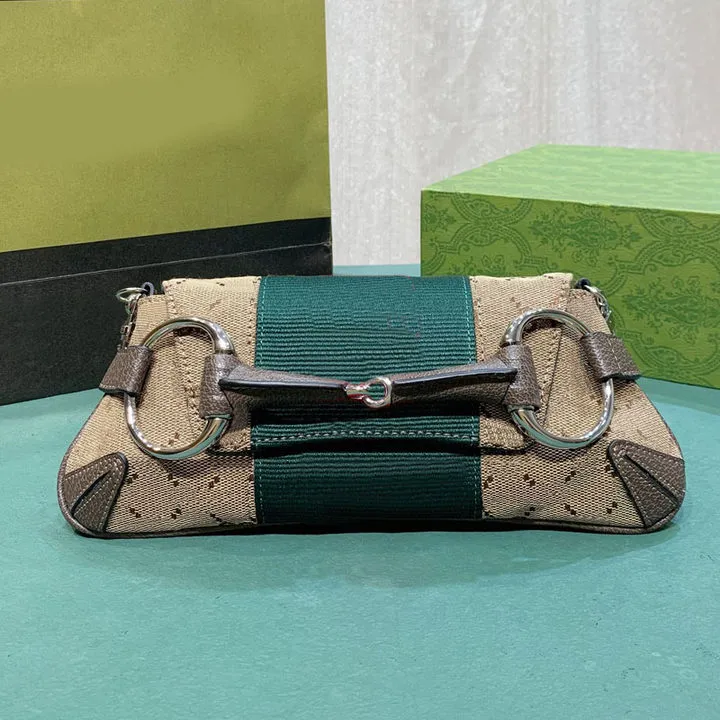 Borsa a tracolla da donna con patta Borse a tracolla con catena di design Borsa in pelle Stampa classica con lettera Tessuto rosso e verde Tessitura Borsa da donna con pochette di alta qualità