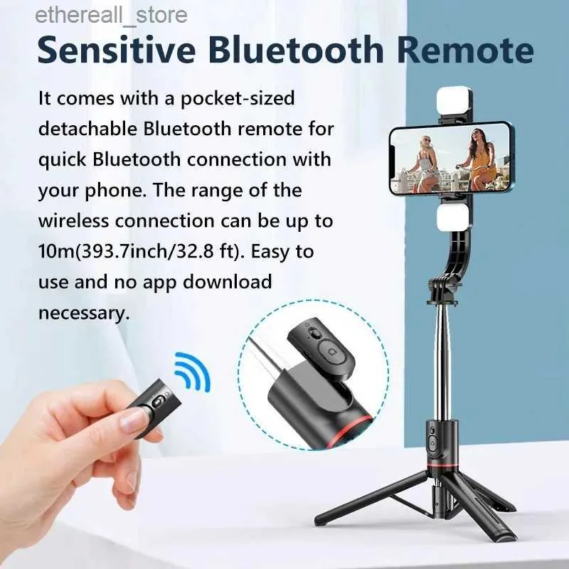 Selfie Monopods Bluetooth Selfie Stick Tripod With Wireless Remote Shutter Fill Light Phone holder Monopod For Smartphone Tiktok live Q231109