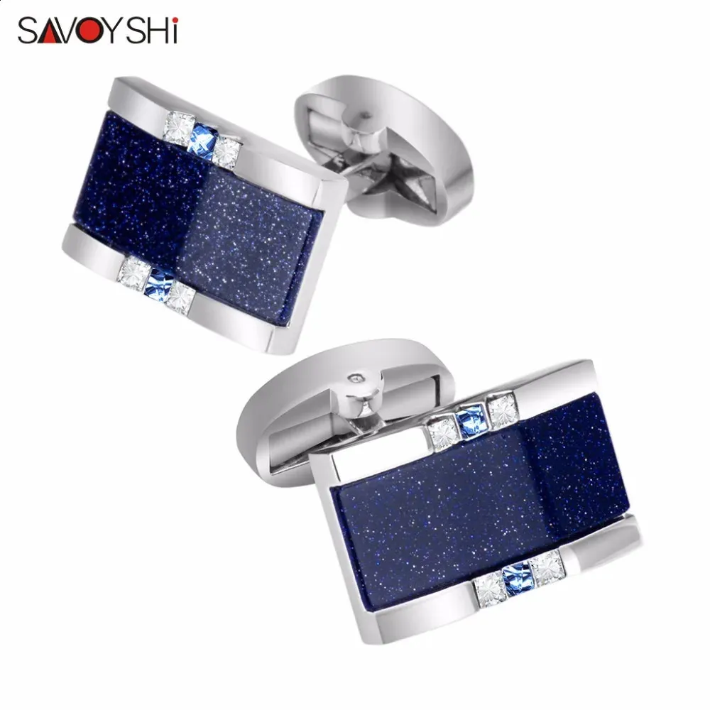 Запонки SAVOYSHI, сдержанные роскошные запонки со звездным камнем для мужской рубашки, брендовые запонки, квадратные запонки высокого качества, подарок для мужчин, ювелирные изделия 231109